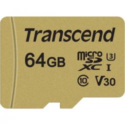 Transcend Gold 500S microSD w/adp (V30) R95/W60 64GB - Hukommelseskort