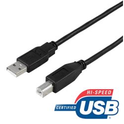 DELTACO USB 2.0 kabel Type A han - Type B han 0,5m, sort - Ledning