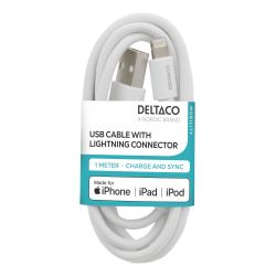 Deltaco Usb A - Lightning Cable, Mfi, 1 M, Refill For Display, White - Ledning