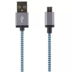 Streetz Usb Sync Charger Cable Cloth Cover Usb A Usb Microb 1m Blue - Ledning