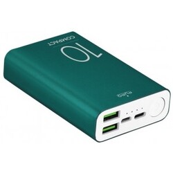 Power Bank 10.000mAh 2USB-A +USB-C, 15W, mørkegrøn
