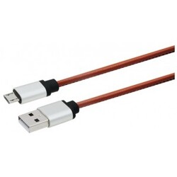 USB-A - MicroUSB kabel, PU læder, 1m, brun