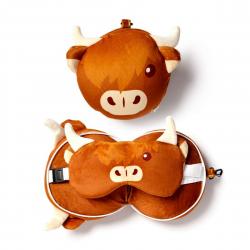 Relaxeazzz Highland Coo Cow Plush Travel Pillow & Eye Mask - Nakkepude