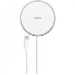 Deltaco Magnetic Wireless Charger, 15w, Usb-c, White/silv - Oplader