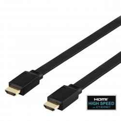 Deltaco Flat High Speed With Ethernet Hdmi Cable, 5m, Black - Ledning