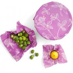 Bee's Wrap 3-pak Startpakke - Clover Print Mimi's Purple