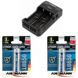 ANSMANN Genopladelig Pakke med Li-ION/Ni-MH lader og 2 x ANSMANN 18650 2600 mAh batterier ANSMANN Genopladelig Pakke med Li-ION/Ni-MH lader og 2 x ANSMANN 18650 2600 mAh batterier