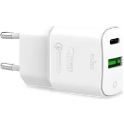 Puro White Wall Charger 1 Usb-c + 1 Usb-a 20w Bulk - Oplader Puro White Wall Charger 1 Usb-c + 1 Usb-a 20w Bulk - Oplader